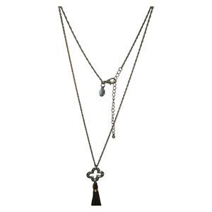 Signed envious Necklace Gold Tone Brown Suede Cross Tassel Jewelry 32"-35"